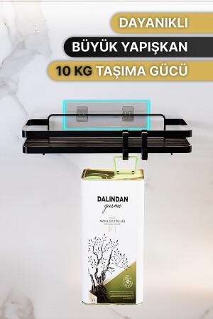 Mutfak Rafı 2'li Set Yapışkanlı Lüks Modern Siyah Metal Baharatlık Rafı Organizer Düzenleyici Y05 - 7