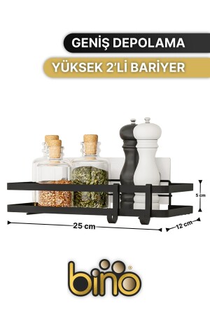 Mutfak Rafı 2'li Set Yapışkanlı Lüks Modern Siyah Metal Baharatlık Rafı Organizer Düzenleyici Y05 - 9