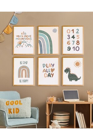 Happy Kids Holzrahmen-Look für Baby-/Kinderzimmer, MDF-Wandgemälde-Set, 6-teilig, TGOMTB11 - Teknograf