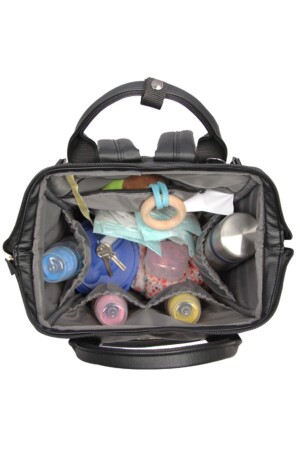 Mutter-Baby-Pflegetasche, waschbar, S mit Öffnung unten, Geschenk. Leder 9350 Schwarz - 6