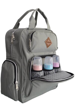 Mutter-Babypflege-Rucksack mit Tasche, wasserdichte Babytasche mit Flaschen-Thermosflasche, Grau - 1