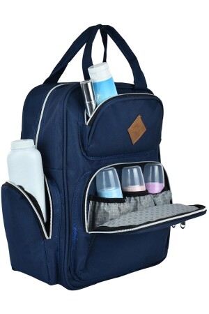 Mutter-Babypflege-Rucksack mit Tasche, wasserdichte Babytasche mit Flaschen-Thermosflasche, Marineblau - 1