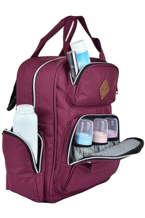 Mutter-Babypflege-Rucksack mit Tasche, wasserdichte Babytasche mit Flaschen-Thermosflasche, Weinrot - 1