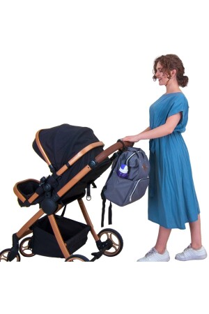 Mutter-Babypflege-Rucksack, wasserdichte Babytasche mit Flaschen-Thermosflasche, Grau - 5