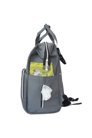 Mutter-Babypflege-Rucksack, wasserdichte Babytasche mit Flaschen-Thermosflasche, Grau - 7