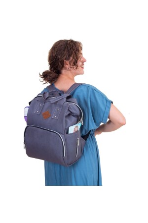 Mutter-Babypflege-Rucksack, wasserdichte Babytasche mit Flaschen-Thermosflasche, Grau - 8