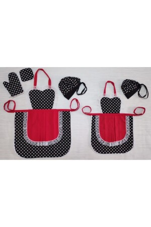 Mutter Tochter Küchenschürze Griff Handschuh Motorhaube Rot Schwarz Polka Dot Set Princess Serie T566 - 2