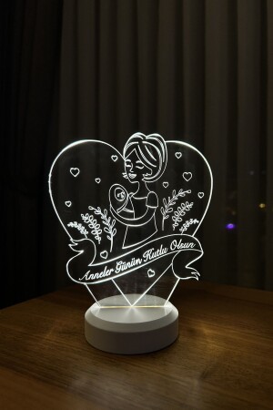 Muttertagsgeschenk. LED-Tischlampe mit Schriftzug „Happy Mother's Day“ in Herzform – Weiß ILZV-10 - 1