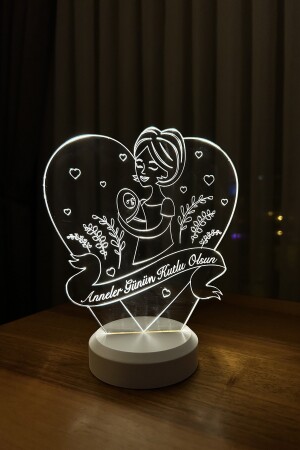 Muttertagsgeschenk. LED-Tischlampe mit Schriftzug „Happy Mother's Day“ in Herzform – Weiß ILZV-10 - 4