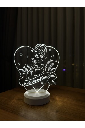 Muttertagsgeschenk. LED-Tischlampe mit Schriftzug „Happy Mother's Day“ in Herzform – Weiß ILZV-10 - 5