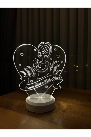 Muttertagsgeschenk. LED-Tischlampe mit Schriftzug „Happy Mother's Day“ in Herzform – Weiß ILZV-10 - 7