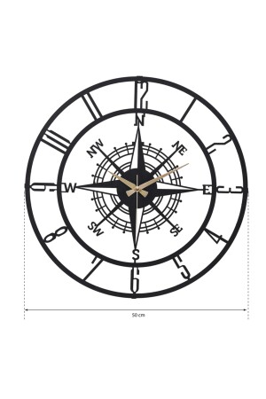 Muyika Bunnela Kompass Metall Schwarz Silent Mechanism Wanduhr 50x50cm Mds-50 MYK2034 - 7