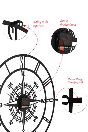 Muyika Bunnela Kompass Metall Schwarz Silent Mechanism Wanduhr 50x50cm Mds-50 MYK2034 - 8