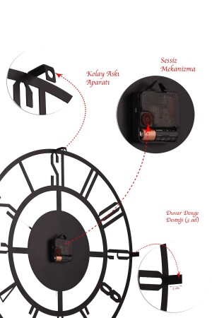 Muyika Bunnela Metal Siyah Duvar Saati 50x50cm Mds-50 - 9