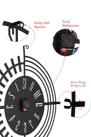 Muyika Dubai Yeni Koleksiyon Dekoratif Metal Siyah Duvar Saati 41x41cm Sessiz Mekanizma Mds-41 - 8