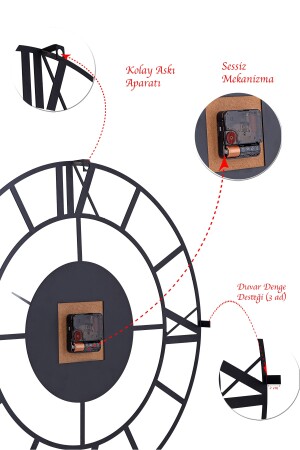 Muyika Roma Legno Yeni Koleksiyon Dekor Metal Siyah Sessiz Mekanizma Duvar Saati 41x41cm Mds-41 MYK1332 - 9