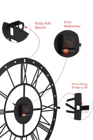 Muyika Romano Metal Siyah Sessiz Mekanizma Duvar Saati 41x41 Cm Mds-41. MYK1332 - 9