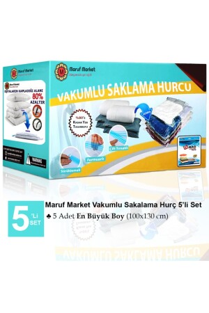 كيس تخزين الفراغ من MZ-Marufmarket مجموعة 5 قطع 100x130 سم (أكبر حجم) القماش والفراش 5 قطع 100x130 سم - ÜLBAG