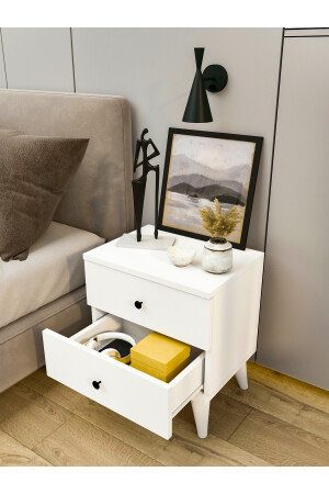 Nachttisch glänzend weiß Holz Nachttisch mit Schubladen Schlafzimmer KMD-01 - 3