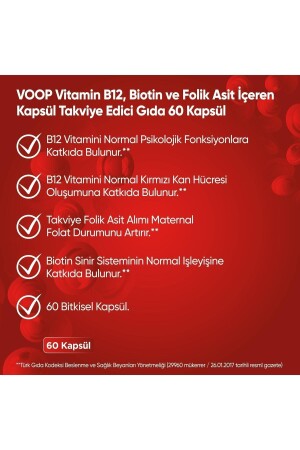 Nahrungsergänzungsmittel mit Vitamin B12, Biotin und Foicsäure 60 Kapseln VoopB12Capsule - 3