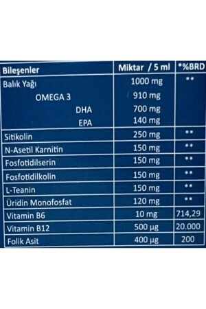 Nahrungsergänzungsmittel zur Verbesserung des Gedächtnisses und der Konzentration, enthaltend Citikolin-Omega-3-Vitamin B12-b6, 150 ml - 5