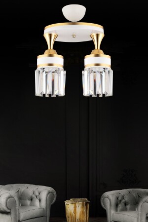 Nairobi 2'li Beyaz Plafonyer Kristal Taşlı Sarı Şeritli Silindir Lüks Avize TYC00835474018 - Genel Markalar