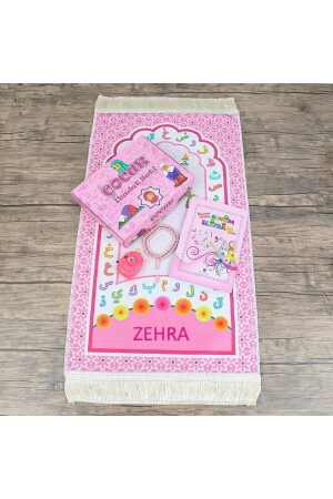 Namensindividueller Gebetsteppich für Kinder und Lernbuch-Gebetsset – Rosa 45 x 82 cm – 110 g – Gebetsperlen – Spielzeug 45 x 74 - 5