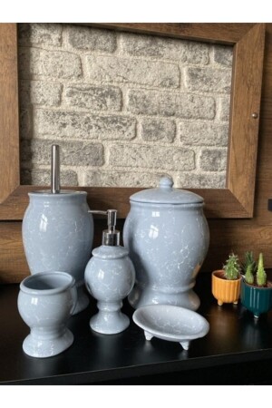 Naomi Collection 5’li Banyo Seti Gri Mermer Desen - Red Seramik