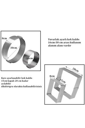 Narkalıp Kek Kalıbı Kare- Yuvarlak Ve Destere 3 Lü Set Derinlik 8cm - 6