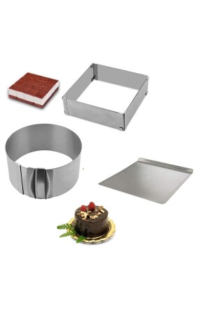 Narkalıp Yuvarlak Kare Ve Altlık Ayarlanabilir Kek Kalıbı 3 Lü Set YNK-005 - Nar kalıp