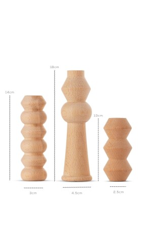 Natural Wooden Node 3 Lü Şamdan Set - 4