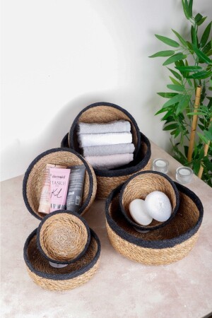 Naturel Hasır Sepet Organizer, Banyo Organizer, Siyah Şeritli 7 Boy HMNV7423-SVR-SYH-7L - 1