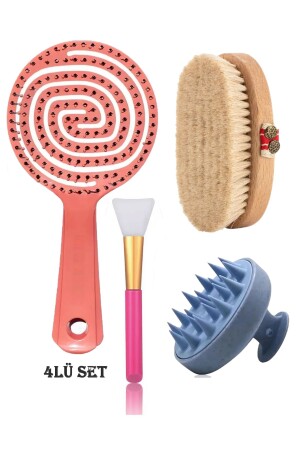 Natürliche Rosshaarbürste, 3D-Kamm, Haarmassagekamm, Maskenanwendungsbürste, 4er-Set - 1