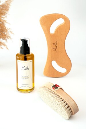 Natürliche Rosshaarbürste von Mar'le + Anti-Cellulite-Massageöl 200 ml + Cellulite-Entferner aus Holz - 1