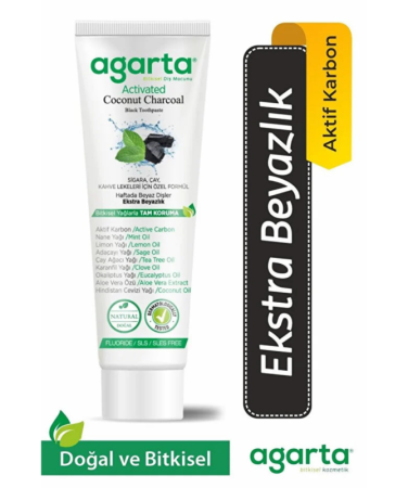 Natürlicher Kokosextrakt, Aktivkohle, fluoridfreie Zahnpasta, 100 ml/130 g - Agarta