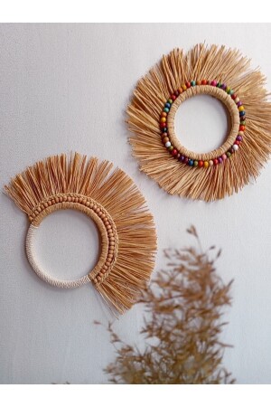 Natürliches Raffia-Zweierset – Böhmische Wohn- und Wanddekoration – Garten- und Wandornament – ​​Wandaccessoires - 2