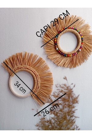 Natürliches Raffia-Zweierset – Böhmische Wohn- und Wanddekoration – Garten- und Wandornament – ​​Wandaccessoires - 4