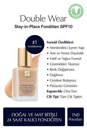 Natürliches und mattes Finish – Double Wear Stay-in-Place Foundation SPF 10 (1N0 Porzellan) – 30 ml - 2