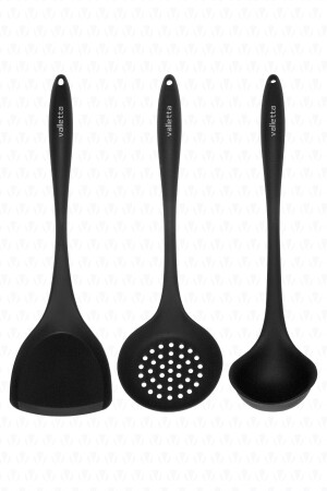 Navas Isıya Dayanıklı Yanmaz Yapışmaz 3 Parça Silikon Servis Pişirme Seti Siyah VLT1050 - 2