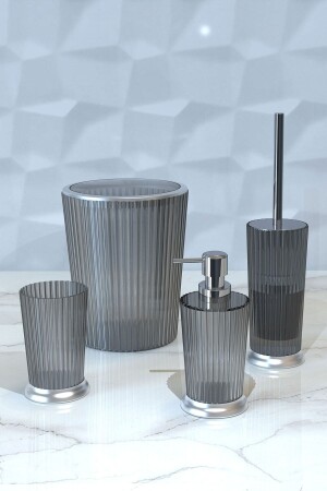 Nely 4-teiliges Badezimmer-Set / Transparent Schwarz-Mattsilber beschichtet - Prima Nova