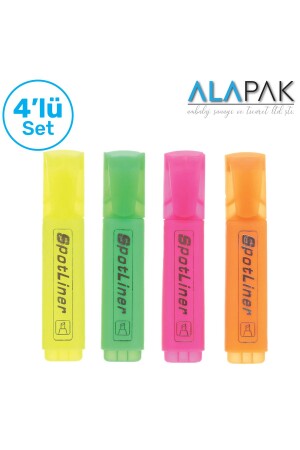 Neon Renk Fosforlu Kalem İşaretleme Kalemi 4'lü Set - 1