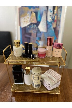 Neptün Gold Badezimmer-Organizer, Make-up- und Kosmetikhandtuch-Schmuckständer, Mehrzweck-Organizer mit 2 Ebenen, VND04 - 3