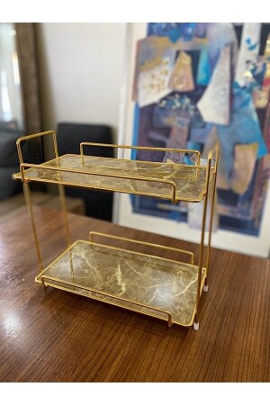 Neptün Gold Badezimmer-Organizer, Make-up- und Kosmetikhandtuch-Schmuckständer, Mehrzweck-Organizer mit 2 Ebenen, VND04 - 4