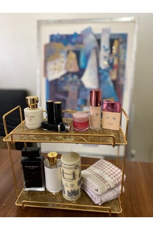 Neptün Gold Badezimmer-Organizer, Make-up- und Kosmetikhandtuch-Schmuckständer, Mehrzweck-Organizer mit 2 Ebenen, VND04 - 5