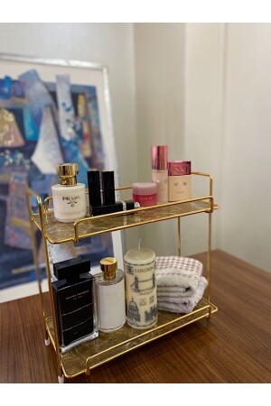 Neptün Gold Badezimmer-Organizer, Make-up- und Kosmetikhandtuch-Schmuckständer, Mehrzweck-Organizer mit 2 Ebenen, VND04 - 6