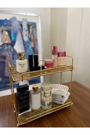 Neptün Gold Badezimmer-Organizer, Make-up- und Kosmetikhandtuch-Schmuckständer, Mehrzweck-Organizer mit 2 Ebenen, VND04 - 7