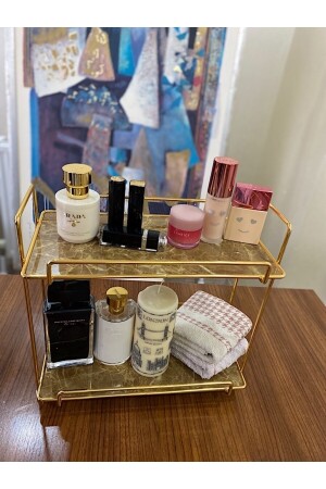 Neptün Gold Badezimmer-Organizer, Make-up- und Kosmetikhandtuch-Schmuckständer, Mehrzweck-Organizer mit 2 Ebenen, VND04 - 8