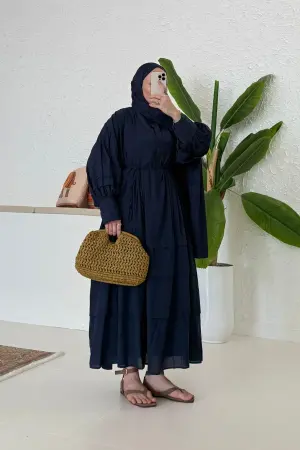 Nervürlü Premium Vual Elbise Lacivert - Nuuwears