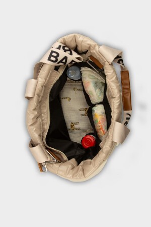 Nerzfarbene Babytasche mit Säule, bestickter Pouf, Mutter-Baby-Tasche M000008049 - 5