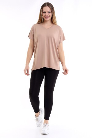 Nerzfarbenes Basic-T-Shirt mit V-Ausschnitt für Damen in Übergröße - 5